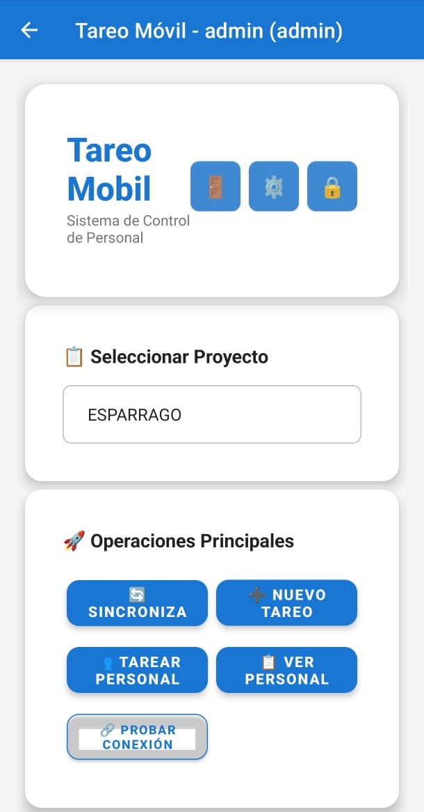 Tareo Mobil - Menú Principal